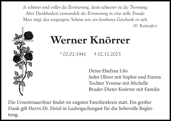 Anzeige von Werner Knörrer von MGO