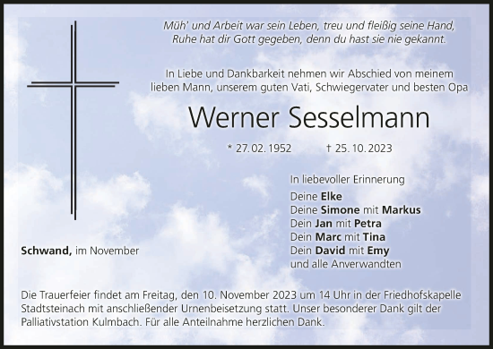 Anzeige von Werner Sesselmann von MGO