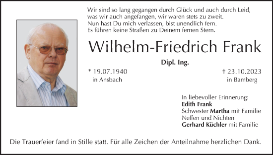 Anzeige von Wilhelm-Friedrich Frank von MGO