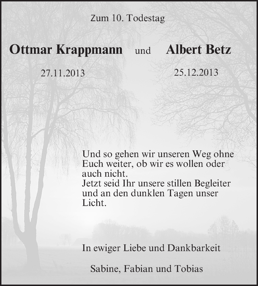  Traueranzeige für Albert Betz vom 23.12.2023 aus MGO