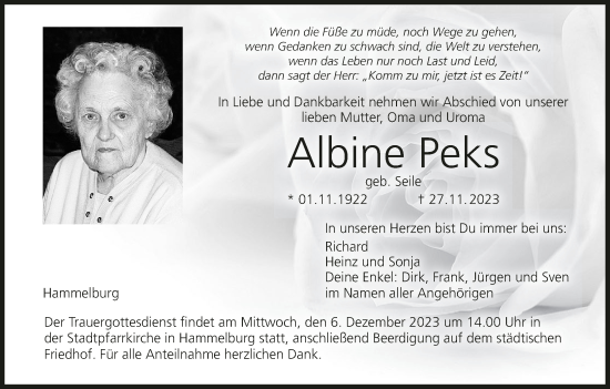 Anzeige von Albine Peks von MGO