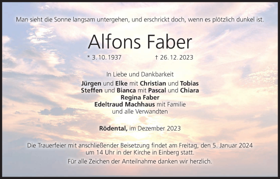 Anzeige von Alfons Faber von MGO