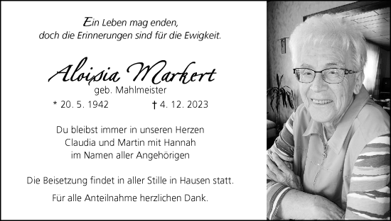Anzeige von Aloisia Markert von MGO