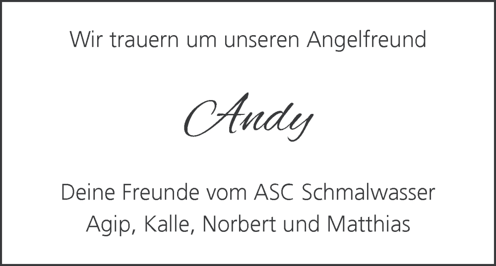  Traueranzeige für Andy Gerlach vom 09.12.2023 aus MGO