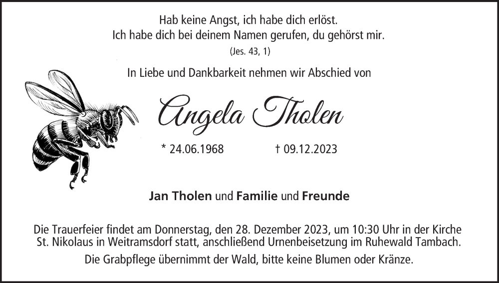  Traueranzeige für Angela Tholen vom 16.12.2023 aus MGO