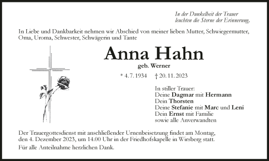 Anzeige von Anna Hahn von MGO