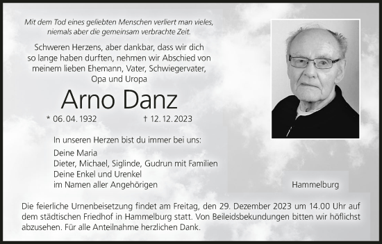 Anzeige von Arno Danz von MGO