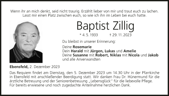 Anzeige von Baptist Zillig von MGO