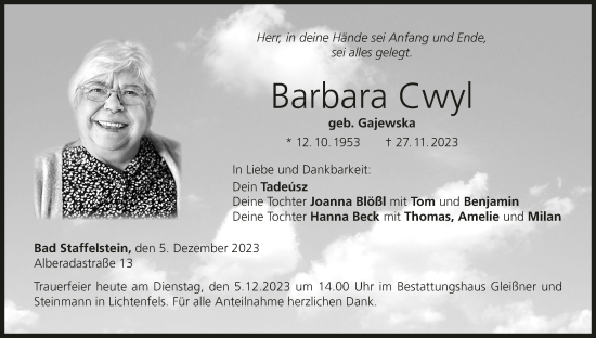 Anzeige von Barbara Cwyl von MGO