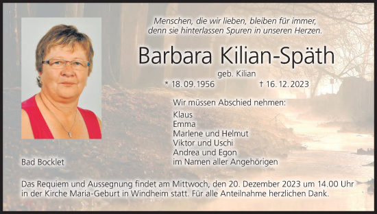 Anzeige von Barbara Kilian-Späth von MGO