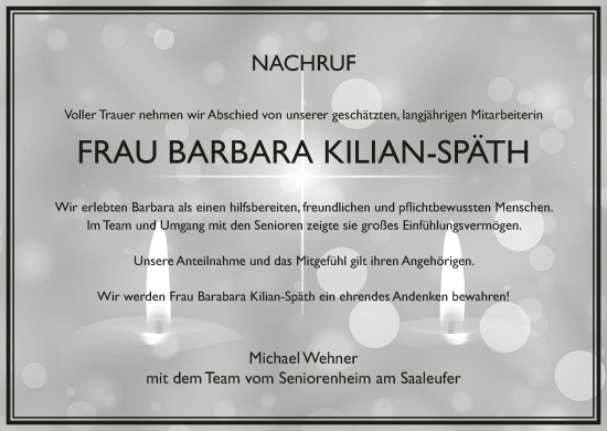 Anzeige von Barbara Kilian-Späth von MGO