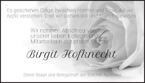 Anzeige von Birgit Hofknecht von MGO