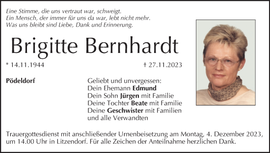 Anzeige von Brigitte Bernhardt von MGO