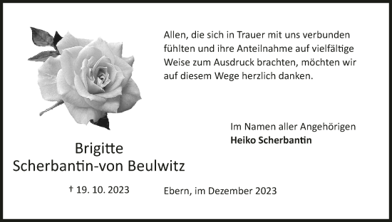 Anzeige von Brigitte Scherbantin-von Beulwitz von MGO