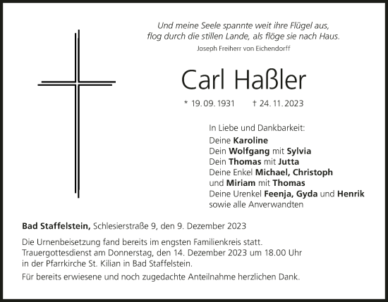 Anzeige von Carl Haßler von MGO