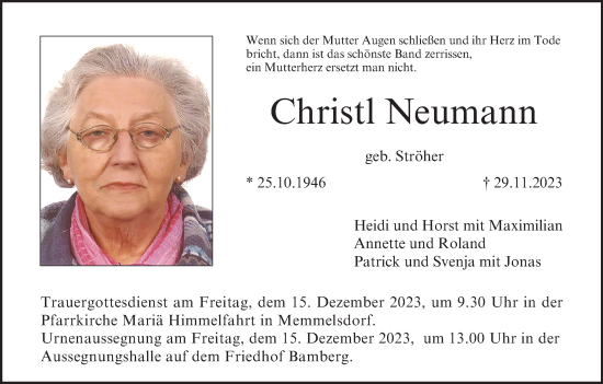 Anzeige von Christl Neumann von MGO