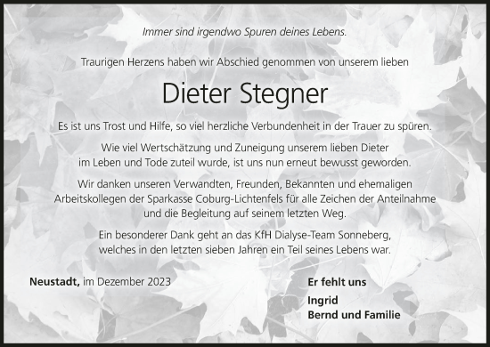 Anzeige von Dieter Stegner von MGO