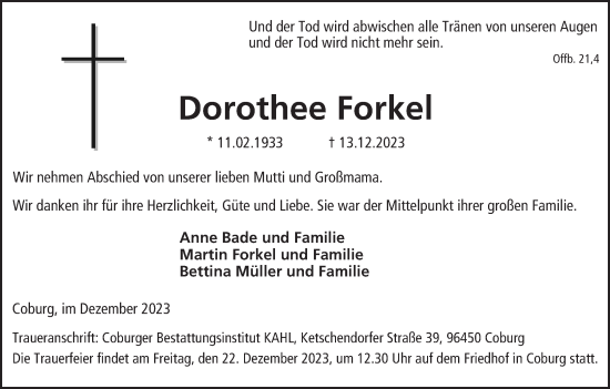 Anzeige von Dorothee Forkel von MGO