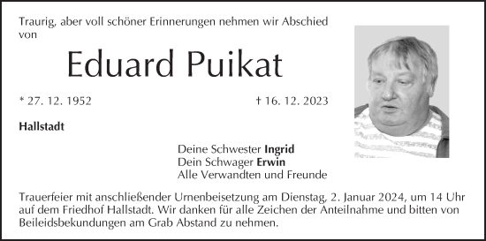 Anzeige von Eduard Puikat von MGO