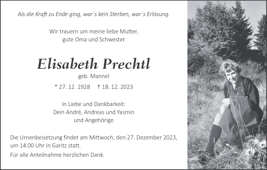 Anzeige von Elisabeth Prechtl von MGO