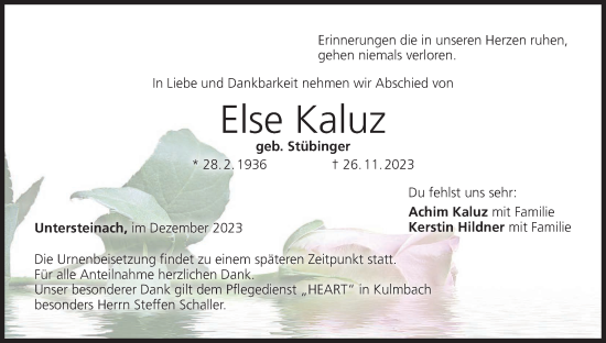 Anzeige von Else Kaluz von MGO