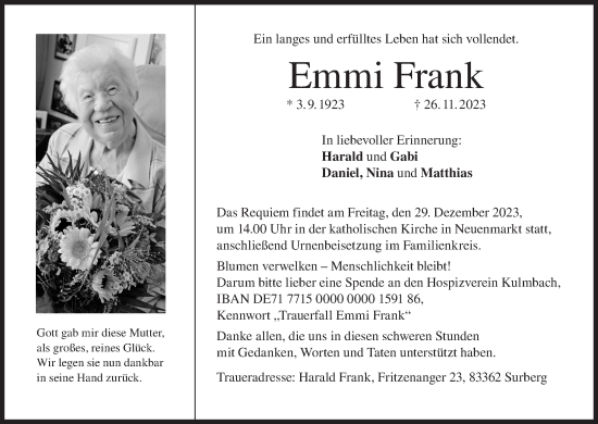 Anzeige von Emmi Frank von MGO