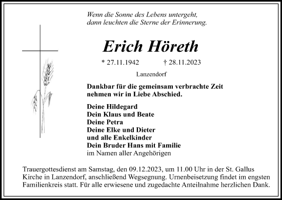Anzeige von Erich Höreth von MGO