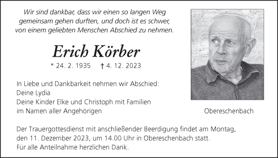 Anzeige von Erich Körber von MGO