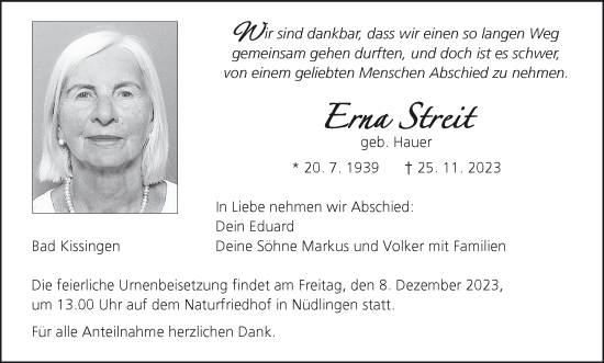 Anzeige von Erna Streit von MGO