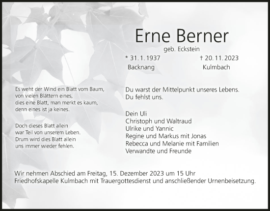 Anzeige von Erne Berner von MGO