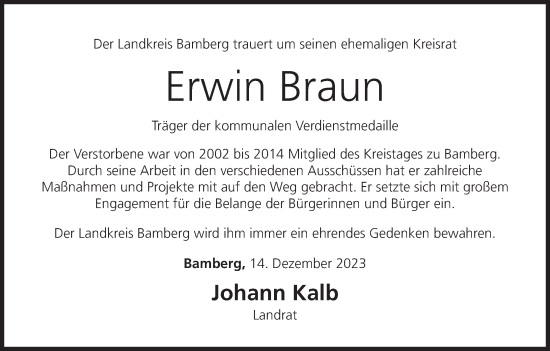 Anzeige von Erwin Braun von MGO