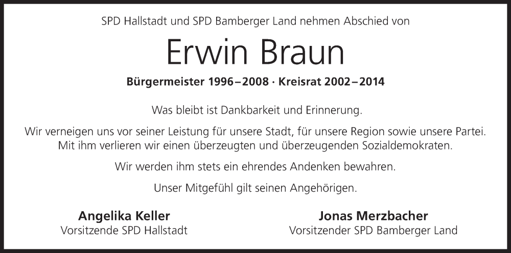  Traueranzeige für Erwin Braun vom 19.12.2023 aus MGO