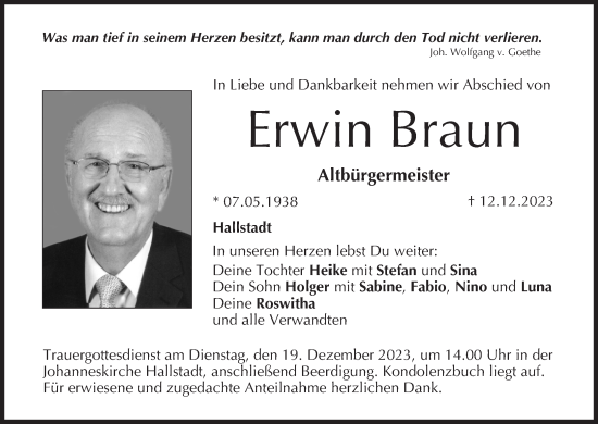 Anzeige von Erwin Braun von MGO