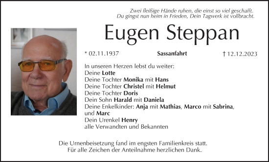 Anzeige von Eugen Steppan von MGO