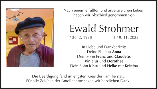 Anzeige von Ewald Strohmer von MGO