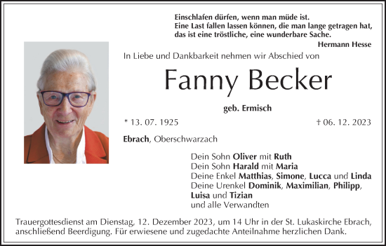 Anzeige von Fanny Becker von MGO