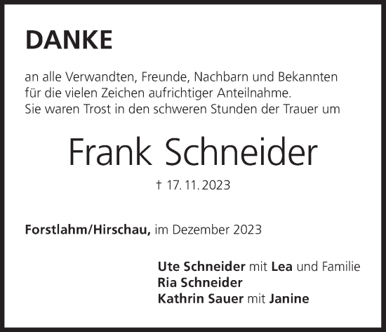 Anzeige von Frank Schneider von MGO