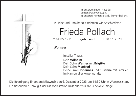 Anzeige von Frieda Pollach von MGO