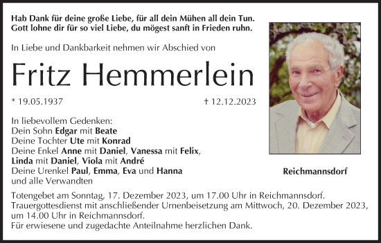 Anzeige von Fritz Hemmerlein von MGO