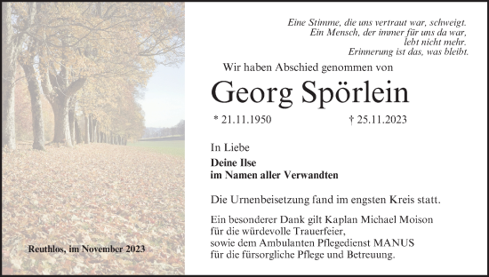 Anzeige von Georg Spörlein von MGO