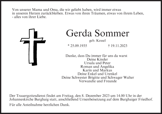 Anzeige von Gerda Sommer von MGO