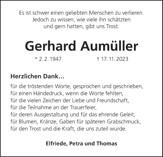 Anzeige von Gerhard Aumüller von MGO