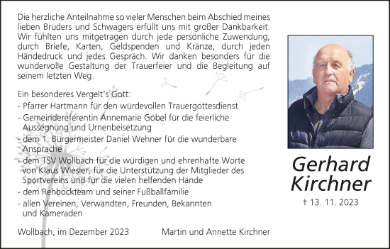Anzeige von Gerhard Kirchner von MGO