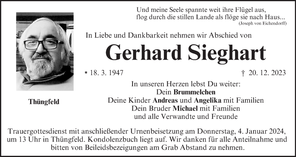  Traueranzeige für Gerhard Sieghart vom 30.12.2023 aus MGO