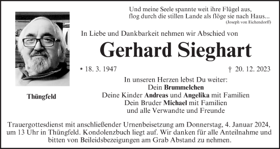 Anzeige von Gerhard Sieghart von MGO