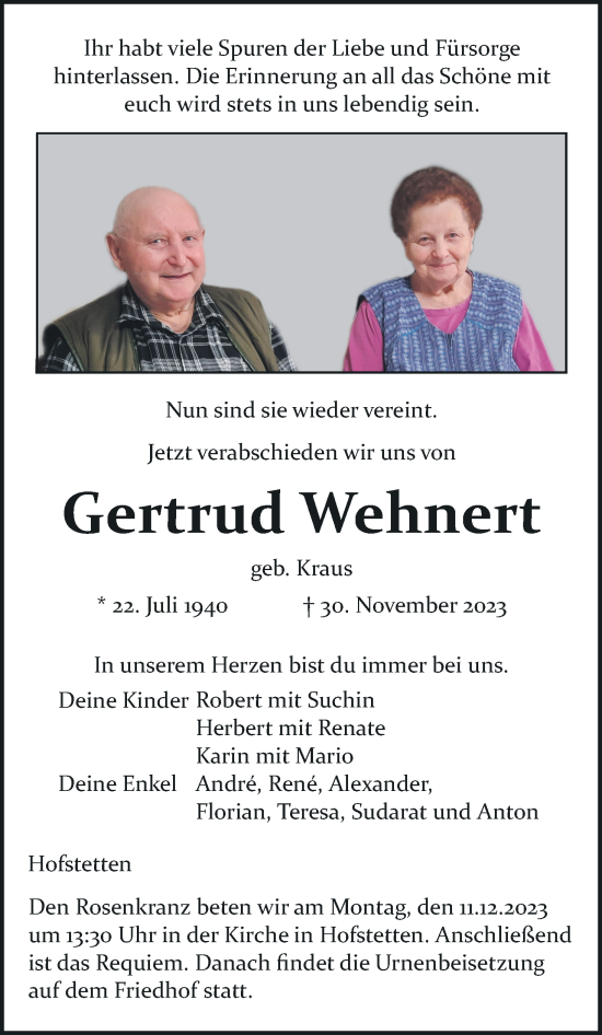 Anzeige von Gertrud Wehnert von MGO