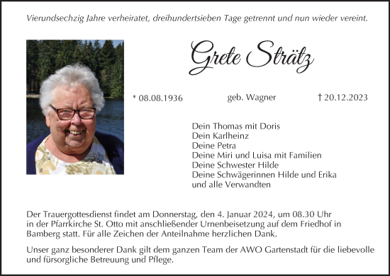 Anzeige von Grete Strätz von MGO