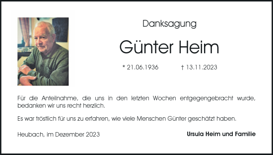 Anzeige von Günter Heim von MGO