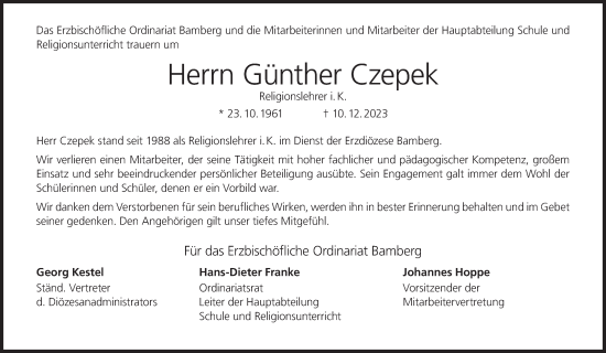 Anzeige von Günther Czepek von MGO