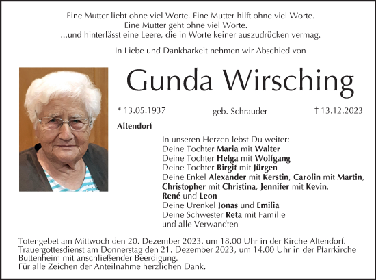 Anzeige von Gunda Wirsching von MGO